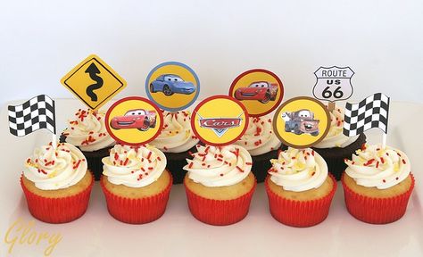 Disney Cars Cupcakes, Disney Cars Birthday Theme, Disney Cars Theme, Cars Cupcakes, Disney Princess Cupcakes, Disney Cupcakes, Cars Birthday Cake, Cupcakes For Boys, Disney Cars Birthday