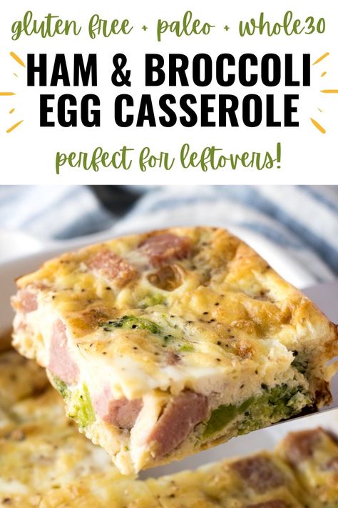 This Ham and Broccoli Breakfast Casserole is a great way to use up any leftover ham from Easter, Christmas, or any other holiday. With simple ingredients, it cooks up in the oven for an easy and delicious gluten free breakfast. Broccoli Breakfast Casserole, Breakfast Casserole Low Carb, Endo Recipes, Ham Egg Bake, Broccoli Breakfast, Recipes Using Ham, Paleo Ham, Dairy Free Breakfast Casserole, Ham And Egg Casserole