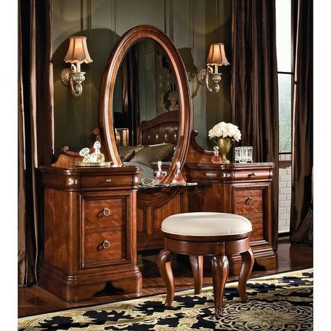 Bedroom Vanity Set, Makeup Vanities, Antique Bedroom, Antique Vanity, Victorian Furniture, Bedroom Panel, Perfect Bedroom, Liberty Furniture, Vintage Bedroom