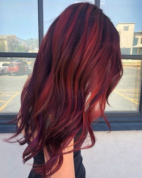 Fun Color For Short Hair, Smudge Root Red Hair, Violet Vibes, Red Balayage Hair, Vibrant Red Hair, Wine Hair, Red Hair Inspo, Violet Hair, Red Violet