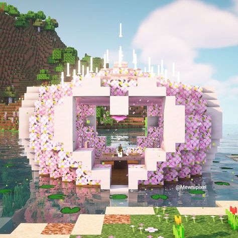 Lugar Romántico 💖 en Minecraft Love Garden Minecraft, Clouds Minecraft Build, Minecraft Anniversary Builds, Minecraft Girly Ideas, Minecraft Wedding Build, Minecraft Romantic Ideas, Romantic Minecraft Builds, Minecraft Pink Castle, Cute Pink Minecraft House