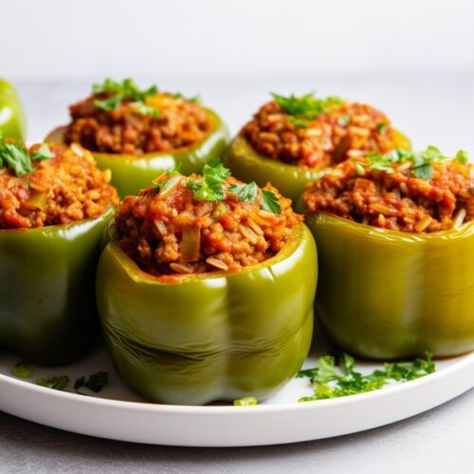 Spanish Rice Stuffed Peppers, Lentil Stuffed Peppers, Stuffed Green Pepper, Rice And Lentils, Stuffed Peppers With Rice, Spicy Rice, Green Peppers, Spanish Rice, Green Lentils