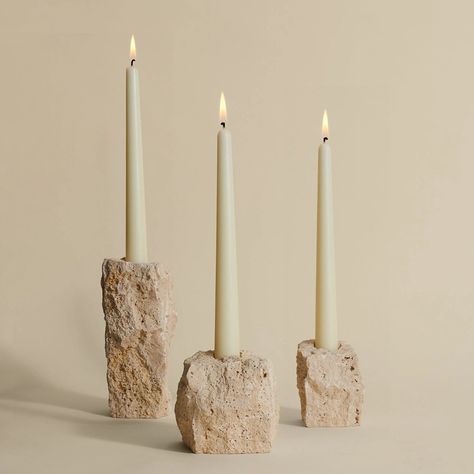 Large Travertine Candlestick Holder - Faire Bali Candle Holder, Japandi Candle Holder, Rustic Candle Holder, Pebble Candle Holder, Travertine Candle Holder, Sandstone Decor, Stone Wedding Decor, Travertine Decor, Candlestick Decor Ideas