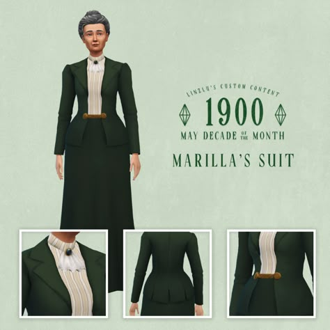 Marilla’s SuitThis suit is loosely base off Marilla's suit from the 1985 Anne of Green Gables mini series. [Download for FREE on Patreon] Sims 4 Suit Cc, Sims 4 Suit, Sims Challenge, Sims 4 Decades Challenge, 4 Family, Sims 4 Challenges, Sims 4 Cc Shoes, Family Poses, Sims 4 Mm