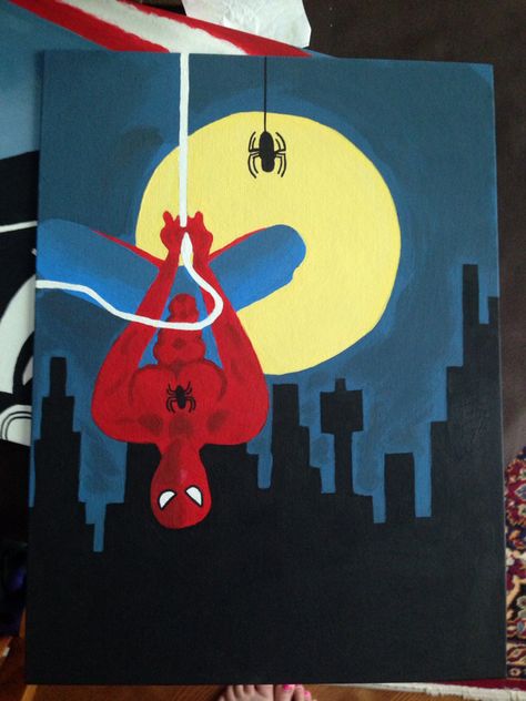 Spider Man Painting Ideas, Marvel Paintings On Canvas, Spider Man Painting Easy, Marvel Painting Ideas Easy, Spider Man Canvas Painting, Spider Man Paintings, Super Hero Paintings, Spiderman Painting On Canvas, Spiderman Painting Easy