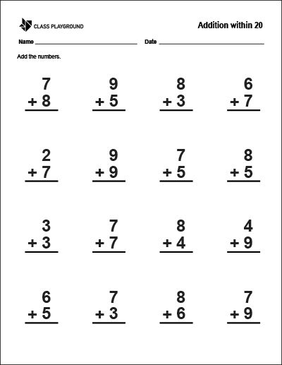 Printable Addition Within 20 Worksheet Addition Within 20 Worksheets Free, Addition 1-20 Worksheets, Addition And Subtraction Worksheets 1-20, Addition To 20 Worksheets Free, 1st Grade Addition Worksheets, Simple Addition Worksheets Free, Simple Addition Worksheets, Addition Within 20, Adding Worksheets