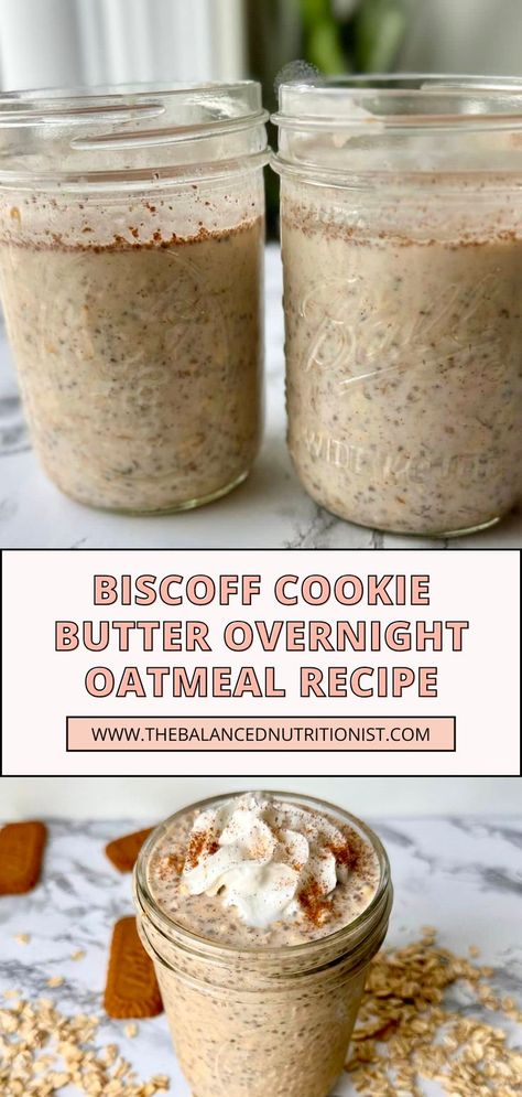 This biscoff cookie butter inspired breakfast is the ultimate overnight oats treat. Cookie butter oatmeal is sweet, nutrient packed, and the perfect morning indulgence. Try this biscoff overnight oats recipe and let me know if you aren't just totally in love. It's drool worthy good! Cookie Butter Oatmeal, Overnight Oats Benefits, Overnight Oats High Protein, Biscoff Overnight Oats, High Protein Overnight Oats, High Protein High Fiber, Nutritious Desserts, Biscoff Recipes, Food Guilt