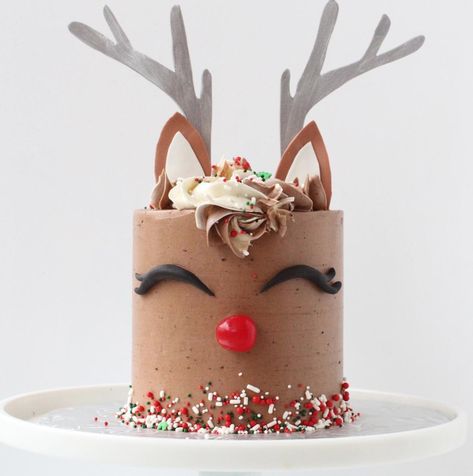 Rudolph the red nosed reindeer Cake Birthday Cake Christmas, Christmas Desserts Cakes, Cake For Christmas, Christmas Birthday Cake, Reindeer Cake, Cakes Christmas, Reindeer Cakes, Christmas Themed Cake, Cow Cakes