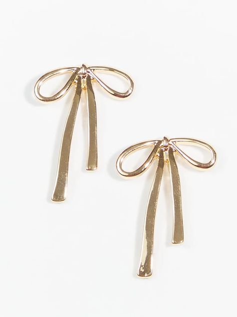 Dainty Bow Earrings in Gold | Arula Whimsical Earrings, Bow Earring, Preppy Jewelry, Formal Jewelry, Boots Western, Magical Jewelry, Jewelry Accessories Ideas, Wide Width Shoes, Bow Jewelry