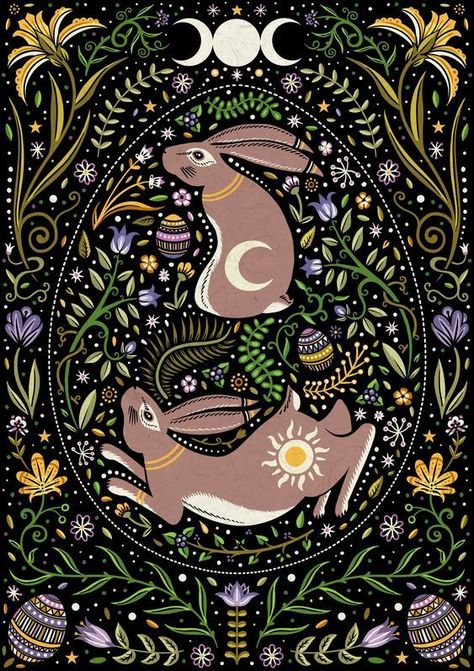 Easter Pagan, Equinox Aesthetic, He Is Risen Craft, Hare Images, Decoration Nature, Baby Easter Basket, Arte Folk, Pagan Art, Spring Equinox Aesthetic