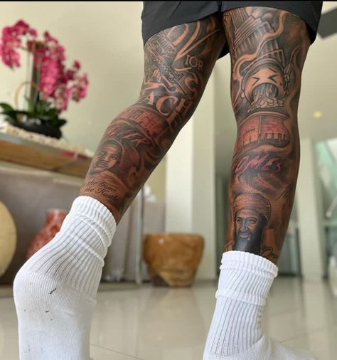 Kevin Gates Tattoos, Moneybagg Yo, Osama Bin, Christian Sleeve Tattoo, Kevin Gates, Bin Laden, Tattoos Ideas, Leg Tattoos, Small Tattoos