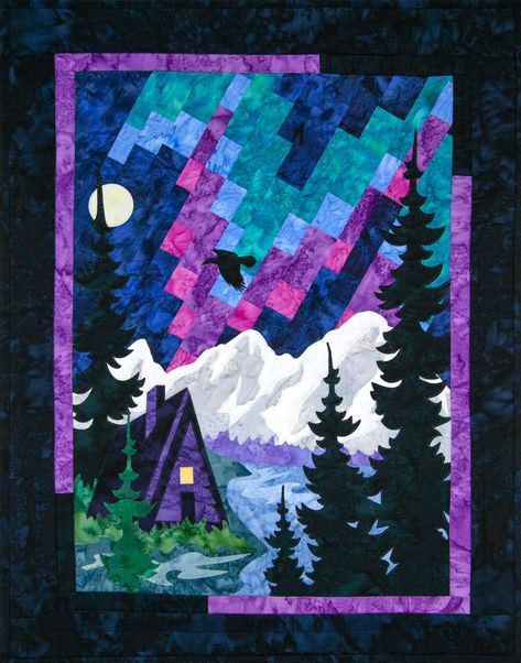 Summit Lake Laser Cut Kit Northern Lights Quilt Pattern, Northern Lights Quilt, Northern Lights Quilts, Lake Pattern, Themed Quilts, Laser Cut Fabric, Summit Lake, Bargello Quilts, Fusible Applique