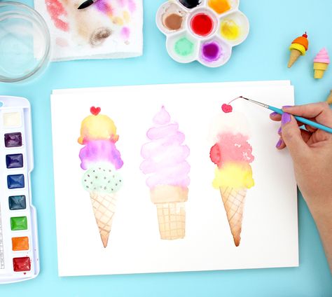 watercolor ice cream cone tutorial