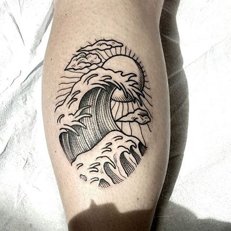 Discover | Tattoodo Wave Band Tattoo Men, Skull Wave Tattoo, Wave Tattoo Detailed, Great Wave Tattoo Sleeve, Great Wave Tattoo, Wave Crashing Tattoo, Tattoo 2023, Wave Tattoo, Band Tattoo Designs