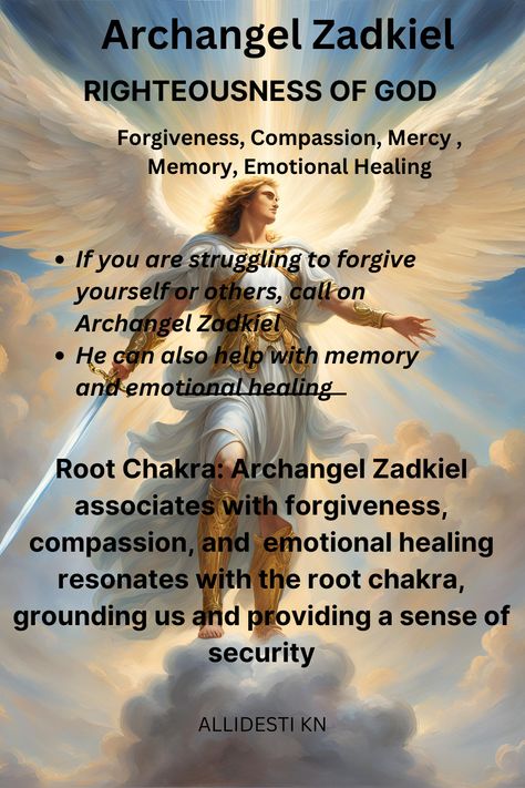 Archangel Zadkiel helps us to forgive ourselves and others, releasing the burdens of the past. He also assist with memory and emotional healing. #archangelzadkiel #forgiveness #compassion #mercy #emotionalhealing #memory #releasethepast Zadkiel Archangel, Arc Angels, Archangel Zadkiel, God's Forgiveness, Archangel Prayers, Aura Healing, Righteousness Of God, Angel Quotes, Angel Guide