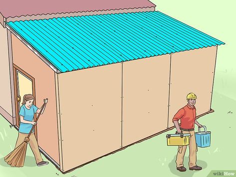 6 Ways to Add a Lean To Onto a Shed - wikiHow Storage Building Ideas, Lean To Roof, Lean To Shed Plans, Diy Storage Shed, Shed Construction, Free Shed Plans, Lean To Shed, Lean To, Storage Building