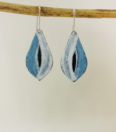 Copper Enamel Earrings Handmade Teardrop Handmade Brushstroke Painted Enamel on Copper Earrings Enamel Earrings, Copper Earrings, Jewellery Design, Silver Foil, White Enamel, Black Light, Ear Wires, Earrings Handmade, Jewelry Earrings Dangle