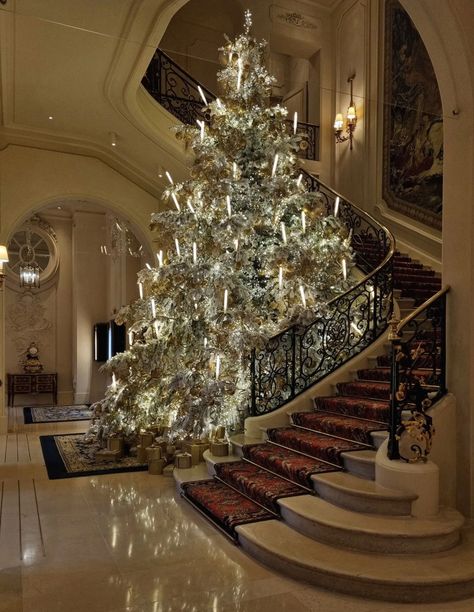 Christmas Luxury Home, Rich Christmas Decor, Grand Christmas Tree, Extravagant Christmas Party, Hotel Christmas Tree, Christmas Tree Luxury, Chritsmas Tree, Huge Christmas Tree, Gold Christmas Lights