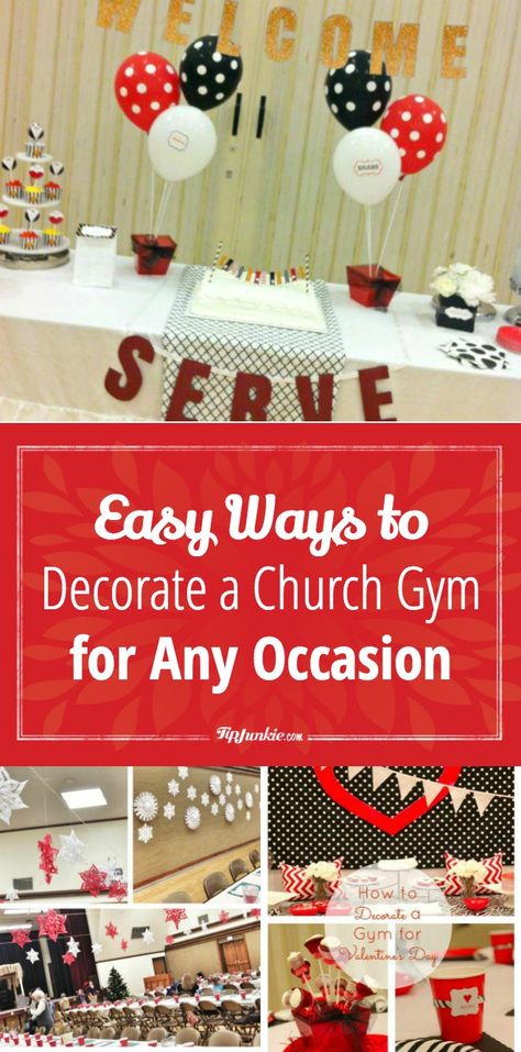 Easy Ways to Decorate a Church Gym for Any Occasion via @tipjunkie How To Decorate Lds Cultural Hall, Decorate A Gym For A Party, Decorate Gym For Party, Decorate School Gym For Dance, Relief Society Centerpiece Ideas, Gym Decorating Ideas For Party, Simple Event Table Decor, Dance Decorations Diy, School Dance Decorations Cheap