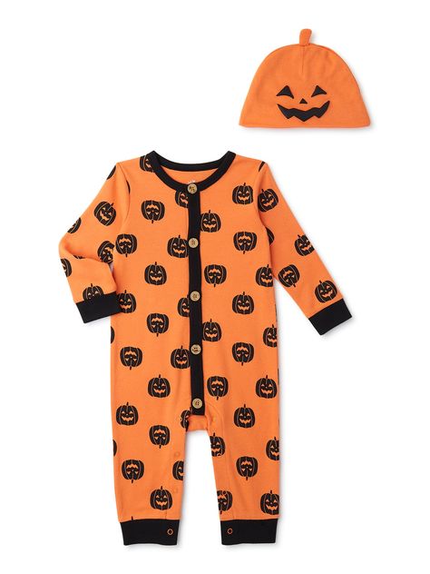 Halloween Way To Celebrate! Baby Boy and Girl Unisex Coverall and Hat Outfit Set, 2-Piece, Sizes 0-24M - Walmart.com Baby Pumpkin Outfit, Baby Boy And Girl, Halloween Romper, Pumpkin Outfit, Hat Outfit, Baby In Pumpkin, Boy And Girl, Outfits With Hats, Outfit Set