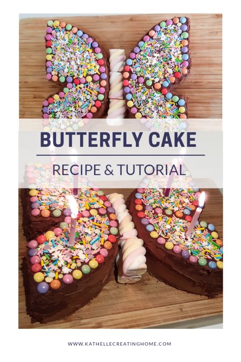 Smarties Cake, Butterfly Birthday Cake, Homemade Birthday Cake, Chocolate Buttercream Recipe, Make Birthday Cake, Butterfly Birthday Cakes, 6th Birthday Cakes, Homemade Birthday Cakes, Butterfly Cake