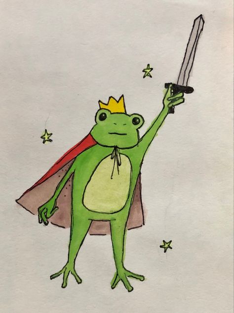 Frogs Doing Human Things Drawing, Big Frog Drawing, Cute Funny Frog Drawings, Frog With Long Legs Drawing, Frog In Clothes Drawing, Magic Frog Drawing, Frogs Holding Hands Drawing, King Frog Drawing, Frog Man Drawing