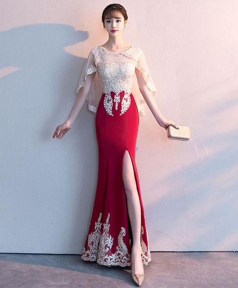 Model Dress Kebaya, Red And White Outfits, Cheap Prom Dresses Online, Kebaya Modern Dress, Prom Dress Lace, Dress Kebaya, Designer Formal Dresses, Kebaya Modern, Cheap Evening Dresses