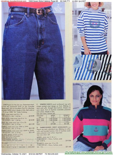 1990 Sears Style Catalog, Page 65 - Catalogs & Wishbooks 1990s Fashion Women, Chic Jeans, 1990s Fashion, Christmas Catalogs, Mock Turtleneck, Turtle Neck Top, The Chic, Yarn Dyeing, Fashion Women