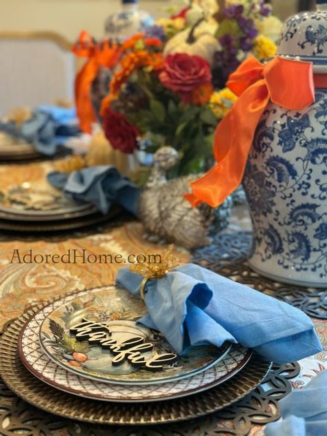 How to use Chinoiserie as a Thanksgiving Table Scape Chinoiserie Thanksgiving Table, Thanksgiving Table Scape, Thanksgiving Tablescape, Blue Chinoiserie, Table Scape, Fall Tablescapes, Thanksgiving Tablescapes, Thanksgiving Table, Chinoiserie