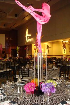 Ballet Centerpieces Ideas, Silhouette Centerpieces, Gymnastics Centerpieces, Dance Centerpieces, Bat Mitzvah Centerpieces, Ballerina Party Decorations, Mitzvah Centerpieces, Themed Centerpieces, Bnai Mitzvah