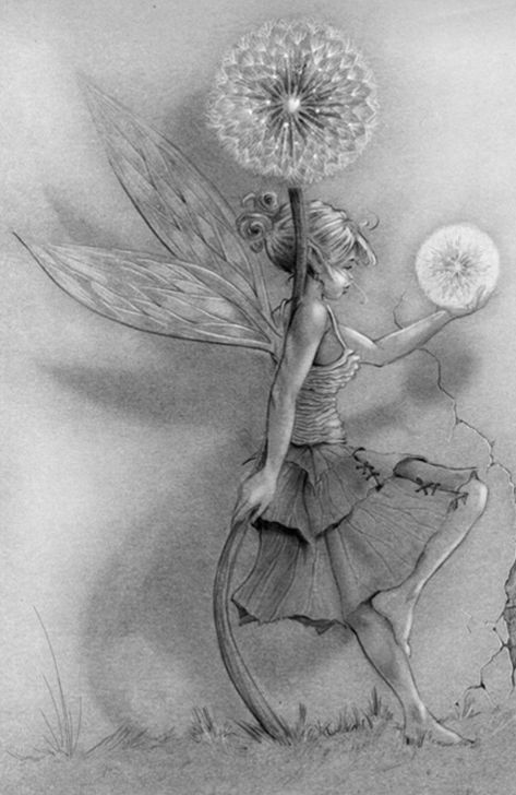 Fairy Tattoo Designs Unique, Tattoos Fairy, Tatoo Dog, Fairy Sketch, Tattoo Designs Unique, Dandelion Tattoo, Fairy Tattoo Designs, Fairy Drawings, Beautiful Fairy