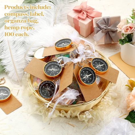 Amazon.com: 50 Sets Compass Wedding Favors for Guests Compass Souvenir Present Nautical Mini Compass Travel Themed Party Decorations with Kraft Tags and Drawstring Pouch for Birthday Wedding Christmas Ornament : Home & Kitchen Camp Wedding Favors, Wedding Christmas Ornament, Compass Wedding, Kraft Tags, Wedding Christmas Ornaments, Travel Party Theme, Prom Ideas, Wedding Favors For Guests, Wedding Christmas