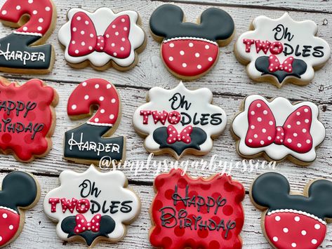 Oh Toodles Cookies, Minnie Mouse 2nd Birthday Cookies, Twodles Birthday Cookies, Minnie Mouse Cookies 2nd Birthday, Oh Twodles Cookies, Minnie Cookies, Toddler Birthday Party Themes, Baking Design, Oh Twodles