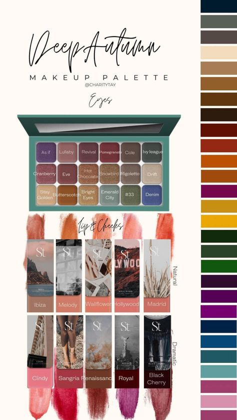 Autumn Makeup Palette, Autumn Eyeshadow Palette, Autumn Eyeshadow, Deep Autumn Makeup, Deep Autumn Palette, Autumn Color Palette Fashion, Deep Autumn Color Palette, Soft Autumn Color Palette, Color Seasons