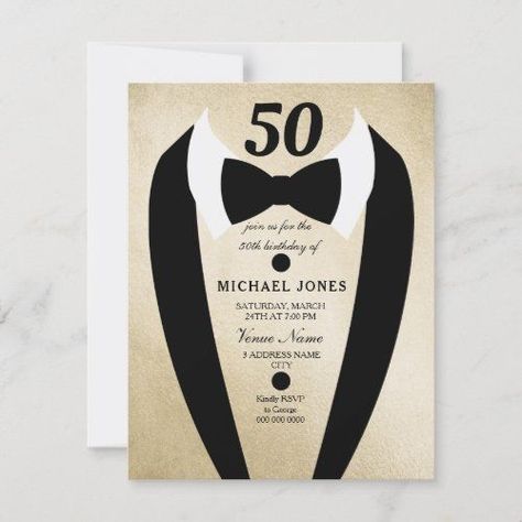 Mens 50th Birthday, Silver Tuxedo, Black White Tuxedo, Gold Tuxedo, 30th Birthday Men, 30th Birthday Party Invitations, 40th Birthday Party Invites, 50th Birthday Party Invitations, 21st Birthday Party