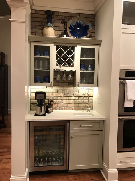 Coffee/Wine Bar in that shelf space across from your counter Wine And Coffee Bar, Basement Bar Design, Coffee/wine Bar, Basement Bar Designs, Outdoor Entryway, Small Basements, Home Coffee Bar, Coffee Bar Home, Home Bar Designs