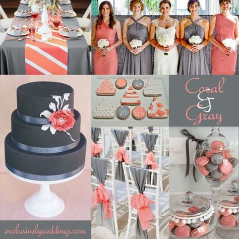 Coral And Gray Wedding, Theme Quinceanera, Coral Wedding Colors, Wedding Color Combinations, Gray Wedding, Grey Wedding, Coral Wedding, Wedding Theme Colors, Gray Weddings