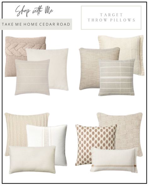 Neutral Couch Throw Pillows, Pillow Combinations Couch Target, Throw Pillows On Tan Couch, White Couch With Throw Pillows, Throw Pillows Beige Couch, Cream Couch Throw Pillow Ideas, Target Pillow Combinations, Neutral Pillows On Couch, White Couch Throw Pillows