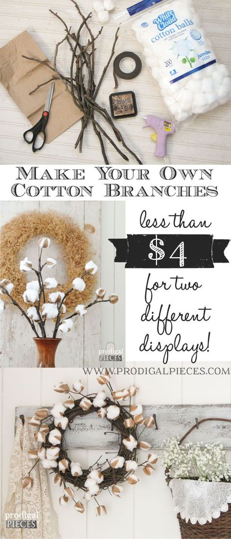 DIY Farmhouse Cotton Branches - A Video Tutorial by Prodigal Pieces www.prodigalpieces.com #prodigalpieces Country Decor Ideas, Country Shabby Chic Decor, Cotton Branches, Branches Diy, Shabby Chic Home Decor, Decor For Kitchen, Shabby Chic Home, Decor Ikea, Dekor Diy