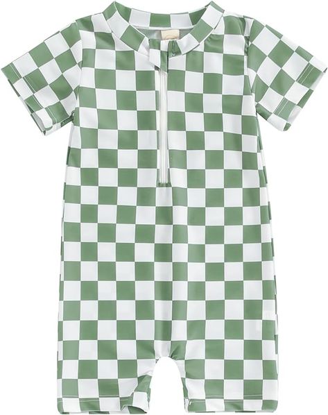 Amazon.com: AEEMCEM Toddler Baby Boy Rash Guard Swimsuit Checkered Short Sleeve One Piece Zipper Bathing Suit Beach Swimwear Sunsuit (A-Green, 3-4 Years): Clothing, Shoes & Jewelry Checkered Swimwear, Swimsuit 2024, Casual Summer Rompers, Zipper Swimsuit, Toddler Baby Boy, Toddler Swimsuits, Rash Guard Swimwear, Beach Suit, Baby Swimsuit