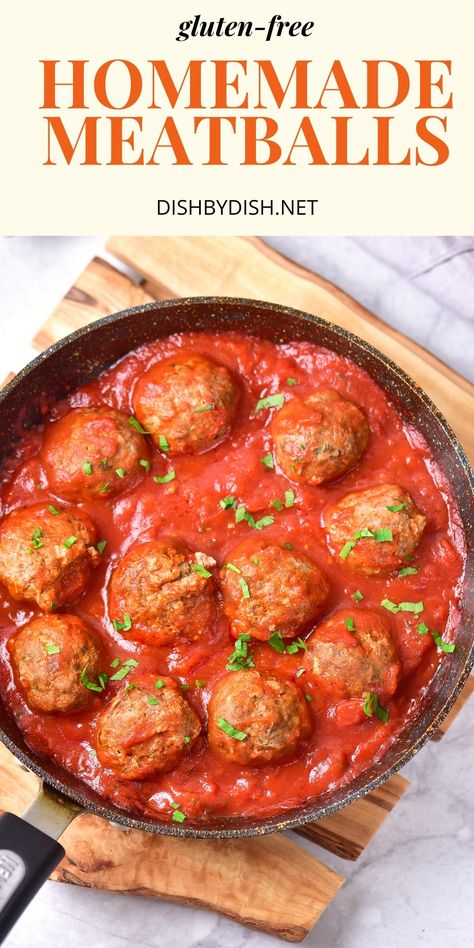 Flavorful, tender and easy to make, these gluten-free meatballs are perfect for eating over pasta or with a slice of crusty bread. Keep this recipe for homemade Italian meatballs handy because you'll be making them again and again! Totally dairy-free and low-carb too! Dairy Free Meatballs, Gluten Free Meatballs Recipe, Spaghetti Meatball Recipes, Homemade Italian Meatballs, Gluten Free Meal Prep, Gluten Free Meatballs, Gluten Free Italian, Gluten Free Spaghetti, Gluten Free Bread Crumbs