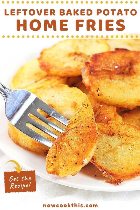 These home fries made from leftover baked potatoes are, quite possibly, the easiest, most delicious home fries you will ever make! They're golden brown and lightly crisp on the outside and tender and fluffy on the inside. Get the recipe and serve them as a side dish with breakfast, brunch, lunch or dinner! Recipes With Leftover Baked Potatoes, Uses For Leftover Baked Potatoes, Recipe Using Leftover Baked Potatoes, What To Do With Leftover Baked Potatoes, Leftover Baked Potatoes What To Do With, Leftover Baked Potato Recipes Breakfast, Leftover Baked Potatoes Breakfast, How To Use Leftover Baked Potatoes, Leftover Baked Potato Recipes