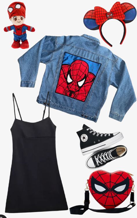 Disney outfit inspo, Spiderman, avengers campus, Spiderman outfit Avengers Disney Outfit, Spiderman Disney Outfit, Spiderman Outfit Ideas, Park Fits, Disney Outfit Inspo, Villain Fashion, Avengers Campus, Black Cosplayers, Spiderman Outfit