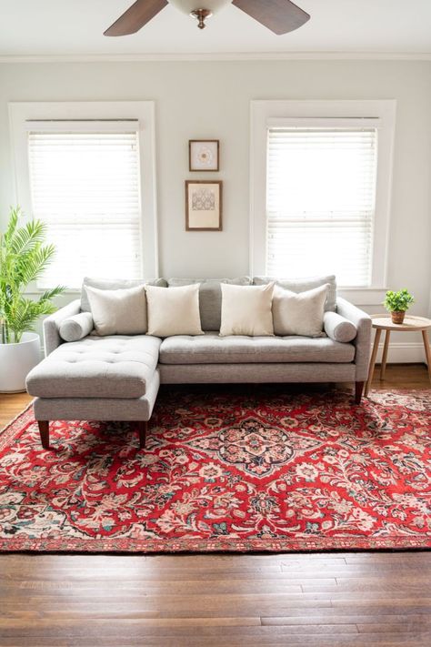 Red Blue Rug Living Room, Living Room Designs Persian Rug, Red Persian Rug Living Room, Speakeasy Decor Bar, Red Rug Living Room, Persian Rug Living Room, Turkmen Carpet, Red Living Room Decor, Persian Decor