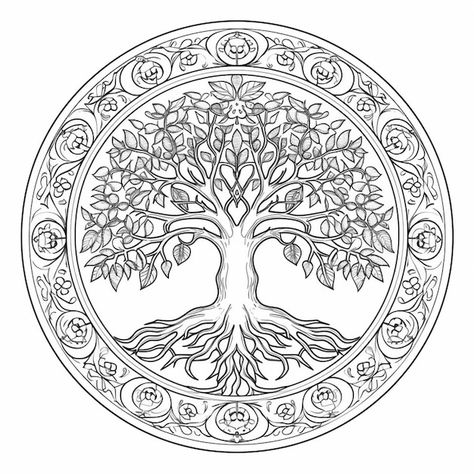 Dot Art Tree Of Life, Tree Of Life Design Drawing, Tarot Tree Of Life, Tree Of Life Mandala, Celtic Coloring, Mother Gaia, Celtic Mandala, Yggdrasil Tree, Whimsy Art