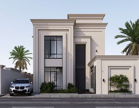 New Classic Elevation Villa, Classical Villa Elevation, New Classical Architecture Facades, Classic House Facade, New Classic Villa Exterior Design, Neo Classic Villa Exterior, New Classic Exterior, New Classic Facade, Modern Classic House Design Exterior