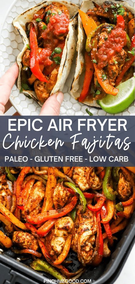 Air Fryer Chicken Fajita Dinner, Air Fryer Healthy Recipes Chicken, Air Fry Fajita Chicken, Low Cholesterol Air Fryer Meals, Air Fry Chicken Fajita Recipe, Chicken Fajita Keto Recipes, Air Fryer Supper Recipes, Airfryer Fajitas Chicken, Whole Foods Recipe Easy