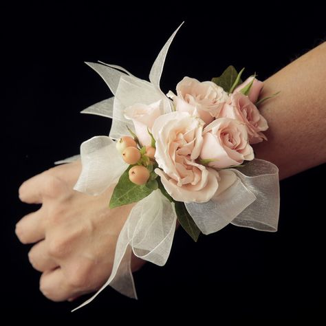 Classic Blush Pink Wrist Corsage Pink Wrist Corsage, Wristlet Corsage, Prom Flowers Corsage, Wrist Corsage Wedding, Prom Corsage And Boutonniere, Wrist Corsage Prom, Wedding Brooch Bouquets, Corsage And Boutonniere, Corsage Prom