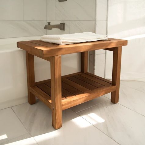 Best Home Fashion, Inc. Teak Shower Bench & Reviews | Perigold Bathtub Bench, Teak Shower Stool, Teak Bench Outdoor, Bench With Shelf, Bathroom Bench, Teak Shower Bench, Teak Patio Furniture, Beachfront Decor, Shower Stool