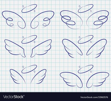 How To Draw Angel Wings Easy, Angel Wings Cartoon, Angel Wings With Halo, Cute Angel Wings, Halo Drawings, Angel Halo, Sketch Icon, Cute Angel, Cartoon Sketches